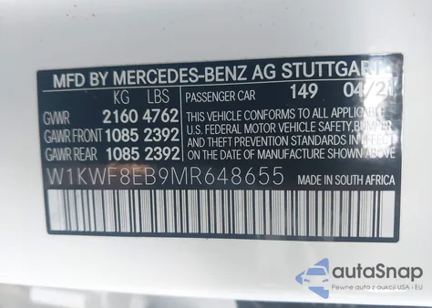 2021 Mercedes-Benz C 300 4Matic из США, поврежденный, VIN W1KWF8EB9MR648655